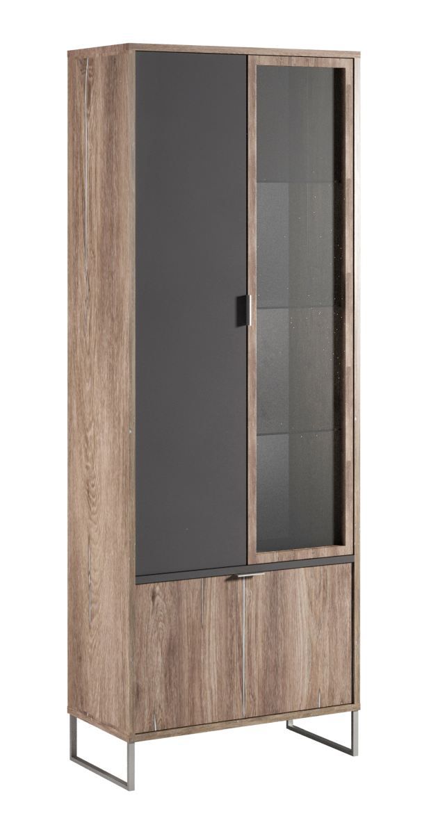 Albondon 09 display cabinet, color: oak / anthracite - Dimensions: 190 x 71 x 35 cm (H x W x D)