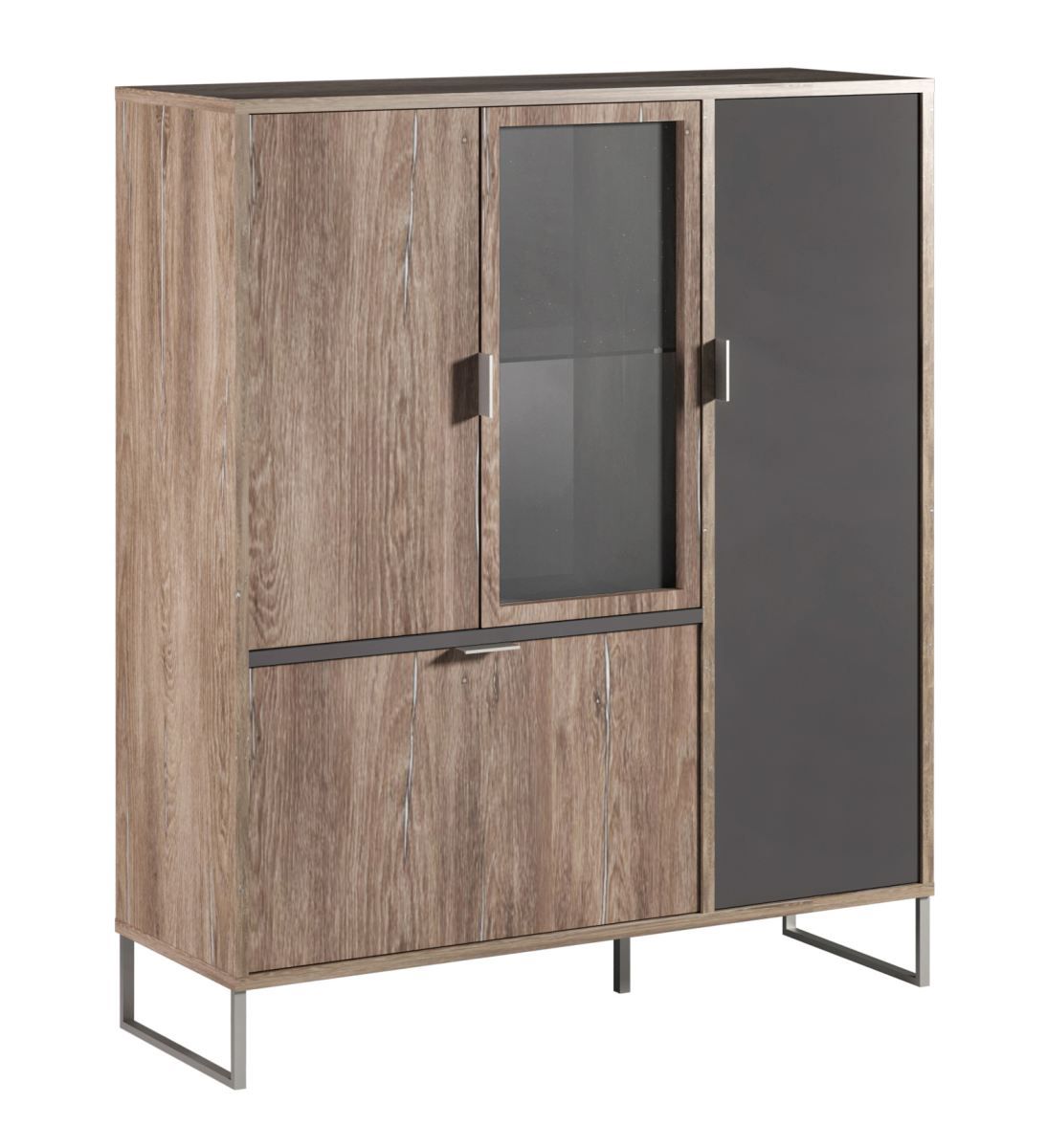 Albondon 08 display cabinet, color: oak / anthracite - Dimensions: 123 x 106 x 35 cm (H x W x D)