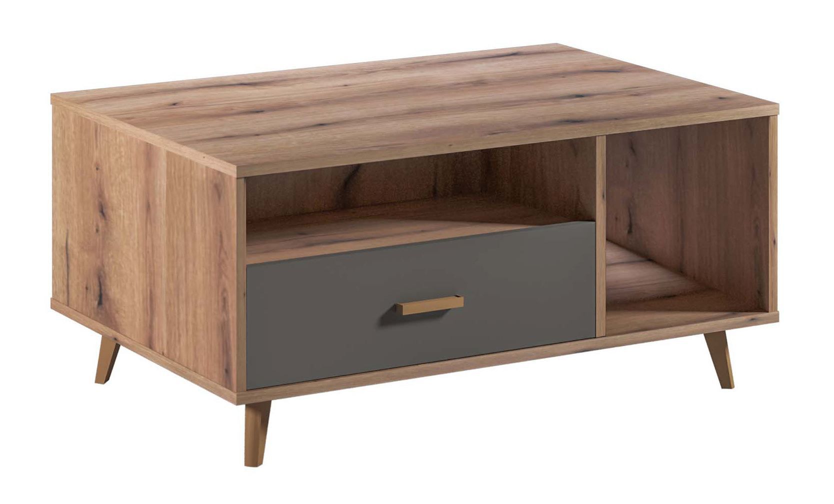 Coffee table Sisamon 01, color: Artisan oak / grey - Dimensions: 100 x 60 x 47 cm (W x D x H)