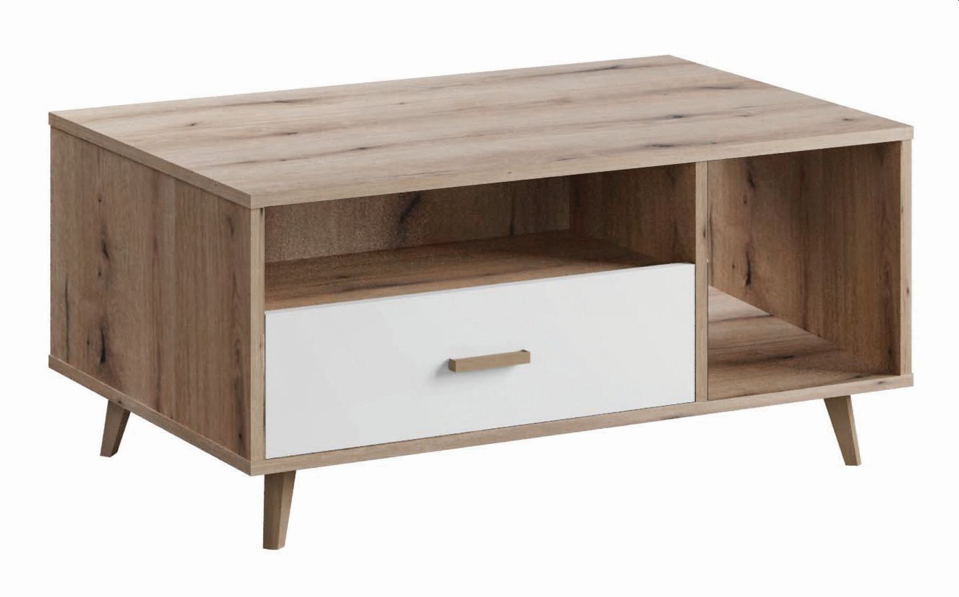 Coffee table Sisamon 01, color: Artisan oak / white - Dimensions: 100 x 60 x 47 cm (W x D x H)