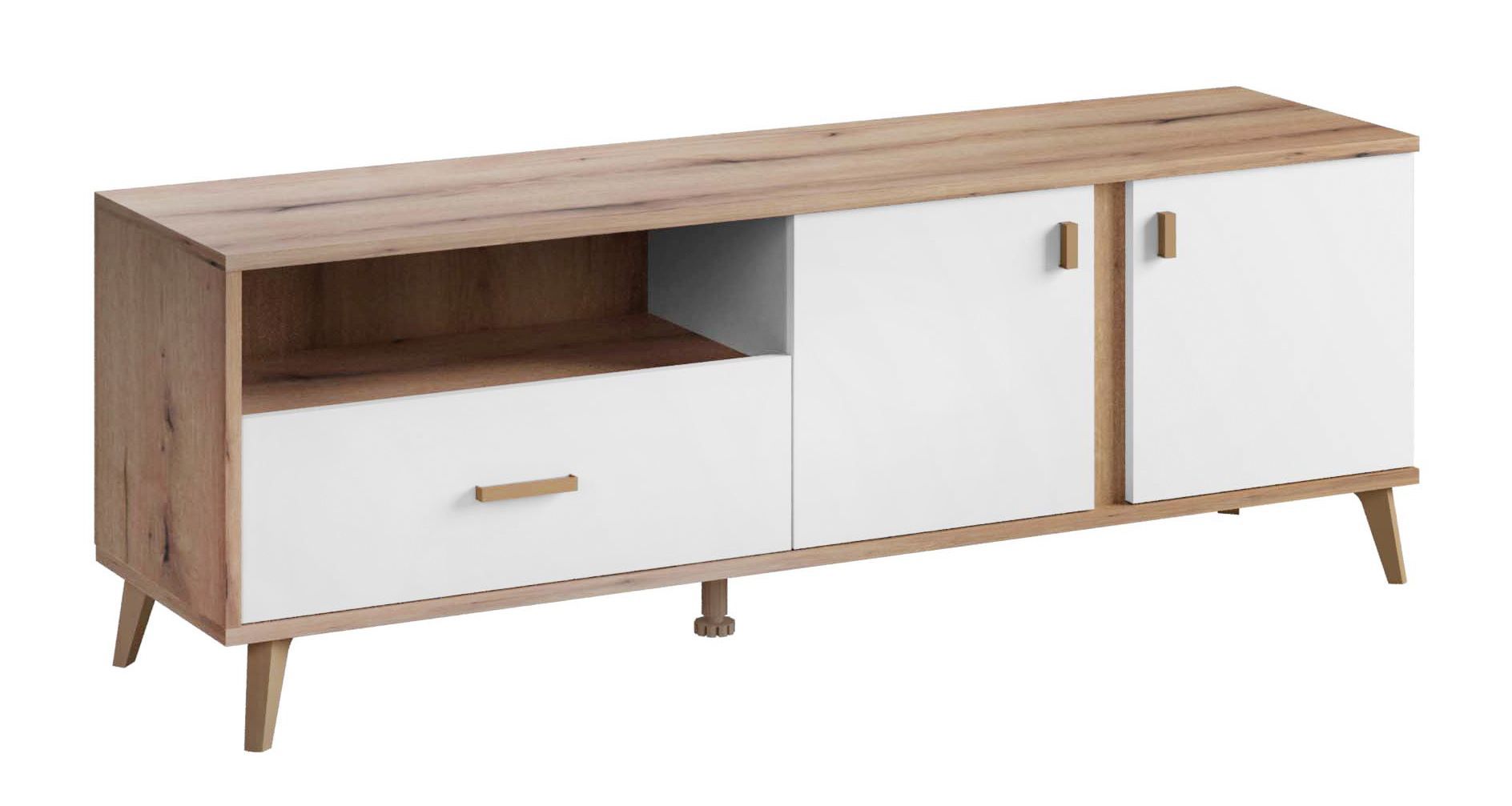 TV cabinet Sisamon 04, color: Artisan oak / white - Dimensions: 52 x 154 x 40 cm (H x W x D)