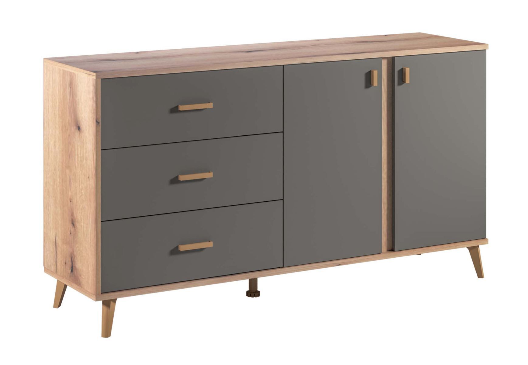 Sisamon 02 chest of drawers, color: Artisan oak / grey - Dimensions: 81 x 154 x 40 cm (H x W x D)