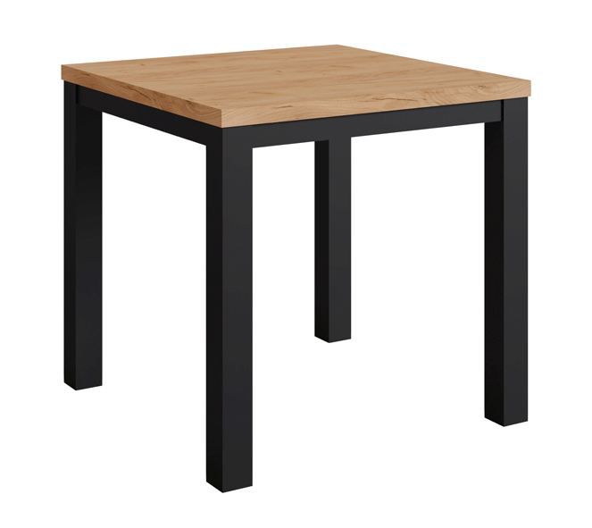 Classic dining table Varbas 01, oak gold craft / matt black, 80 x 80 cm, small table with dark legs, kitchen table, practical side table