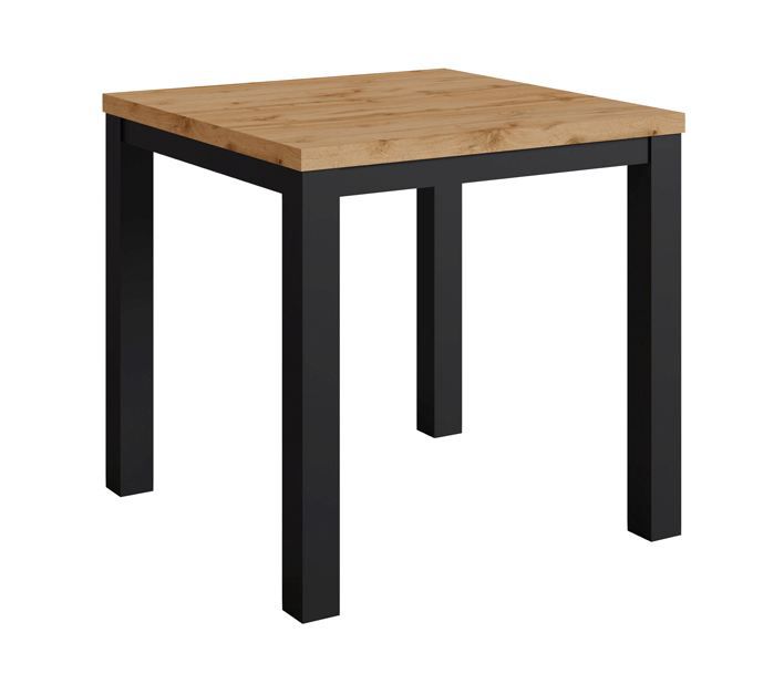 Two-tone modern dining table Varbas 01, oak Wotan / matt black, 80 x 80 cm, appealing look, square, space-saving, easy to combine