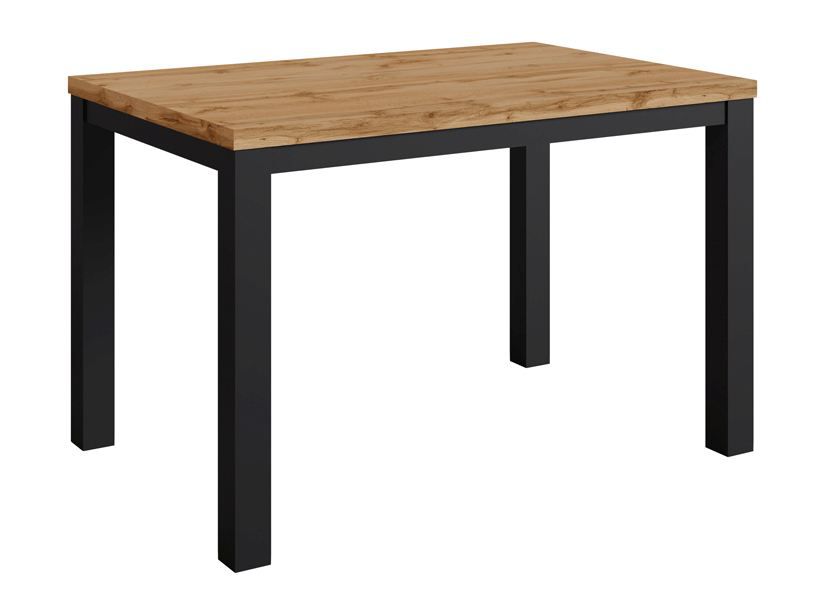 Wide modern dining table Varbas 02, oak Wotan / matt black, 120 x 80 cm, very high quality workmanship, durable and robust, attractive colors
