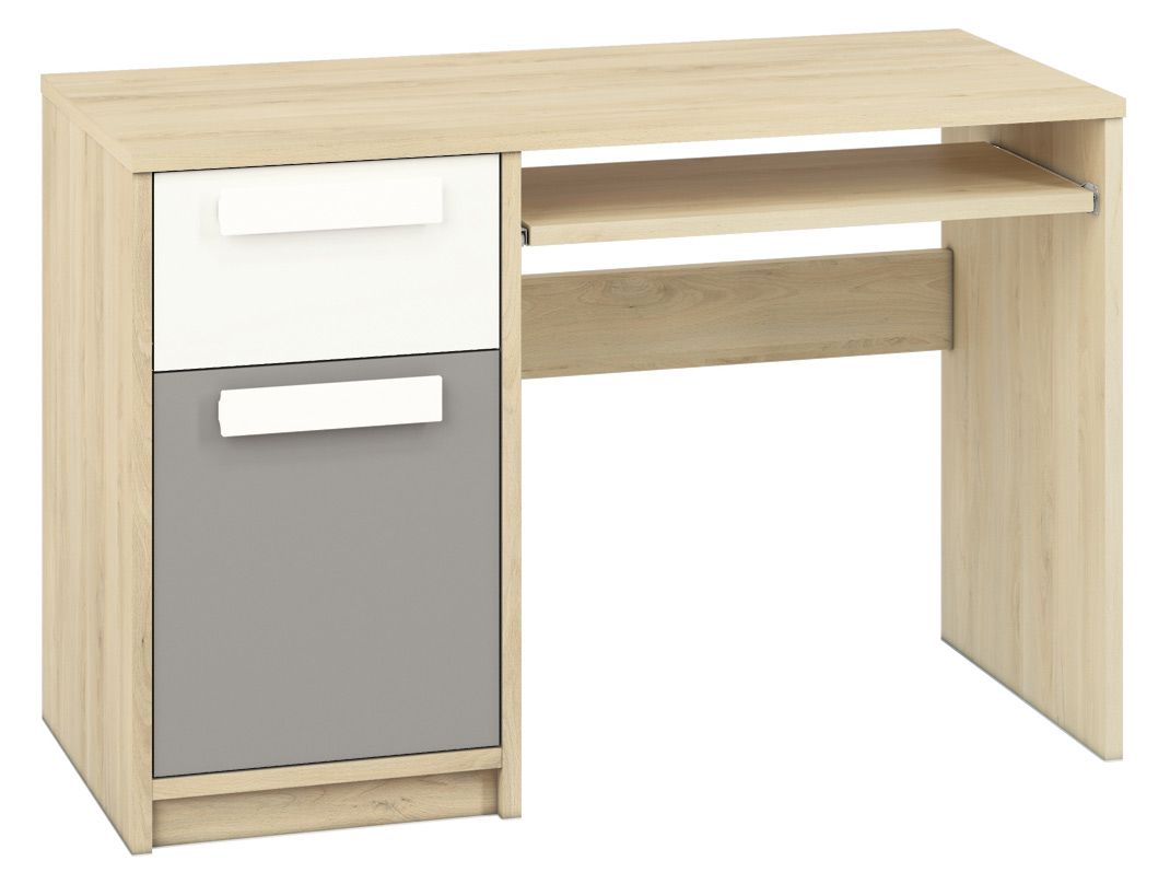 Children's room - Desk Greeley 14, Colour: Beech / White / Platinum Grey - Measurements: 78 x 119 x 55 cm (h x w x d), with 1 door, 1 drawer and 2 compartments