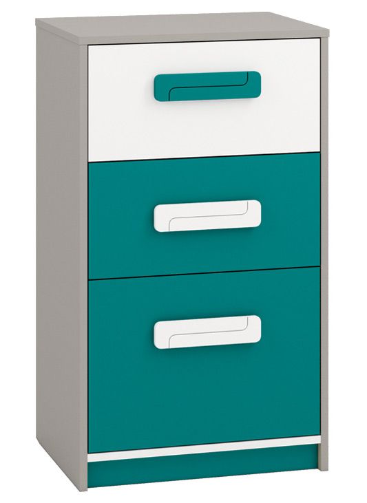 Children's room - Chest of drawers Renton 17, Colour: Platinum Grey / White / Blue Green - Measurements: 94 x 54 x 40 cm (H x W x D), with 3 drawers