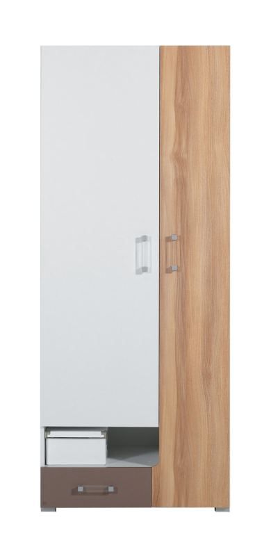 Jugendzimmer - Drehtürenschrank / Kleiderschrank "Lian" 03, Hellbraun / Weiß / Cappuccino - Abmessungen: 195 x 80 x 50 cm (H x B x T)