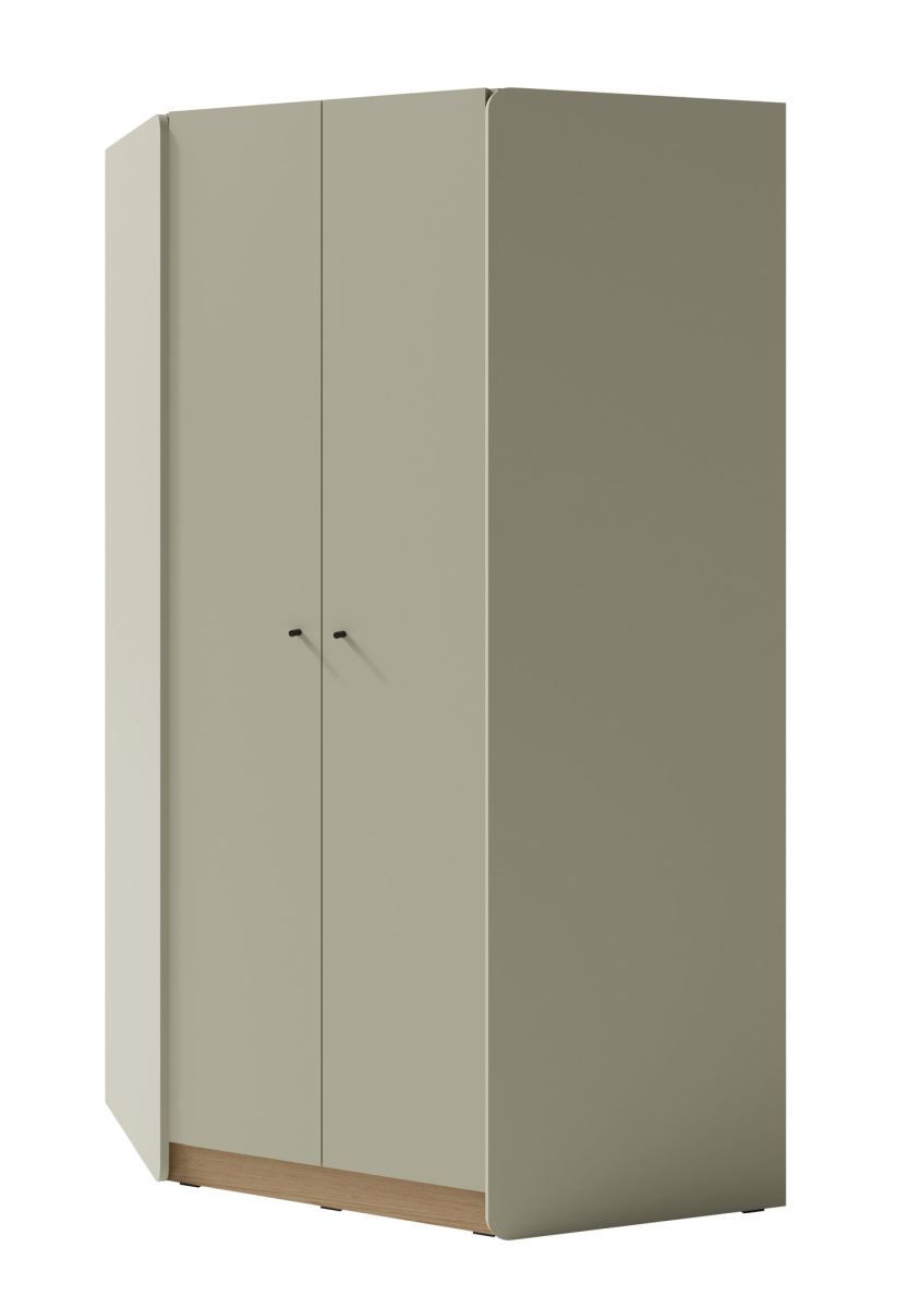 Sampont 02 corner closet, mint green / dark oak, 195 x 95 x 95 cm, with 10 shelves and 2 clothes rails, ABS edges, sturdy and durable