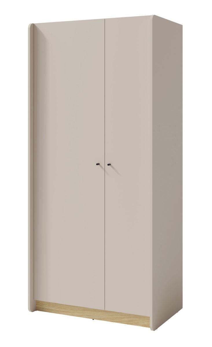 Plain closet Sampont 03, beige / light oak, 195 x 90 x 52 cm, with 7 compartments and 1 clothes rail, ABS edges, high-quality finish