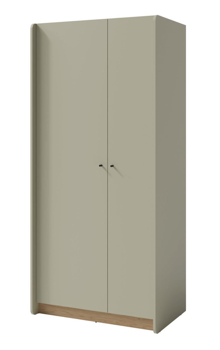 Plain closet Sampont 03, mint green / dark oak, 195 x 90 x 52 cm, with 7 compartments and 1 clothes rail, ABS edges, high-quality finish