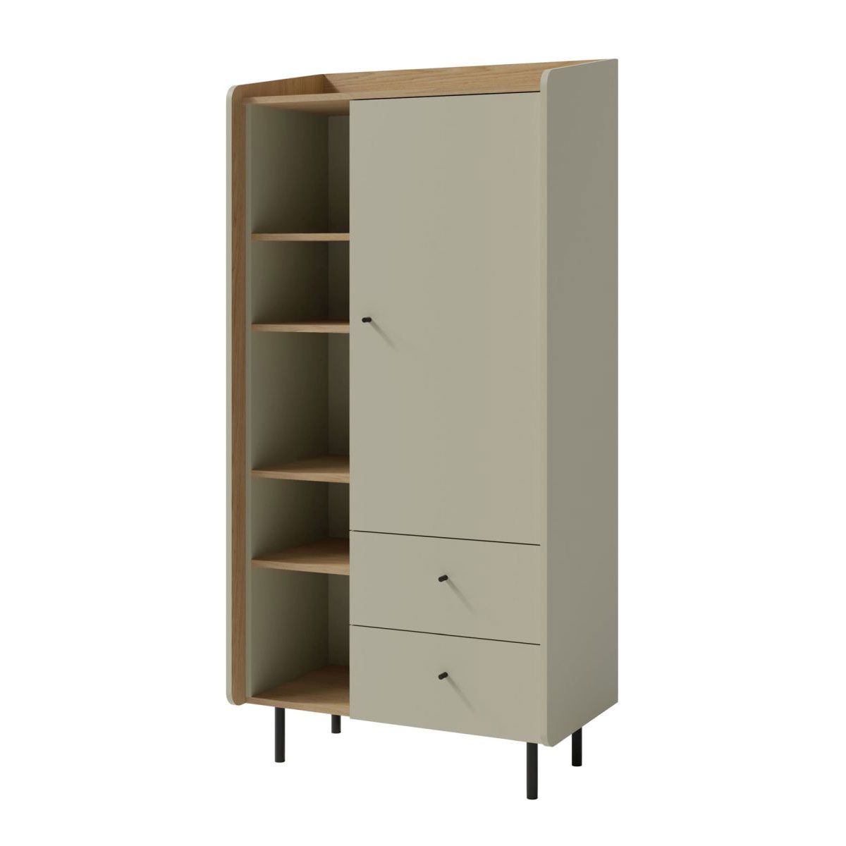 Elegant Sampont 05 wardrobe, mint green / dark oak, 170 x 80 x 42 cm, with 9 compartments and 2 drawers, ABS edges, precise construction, durable