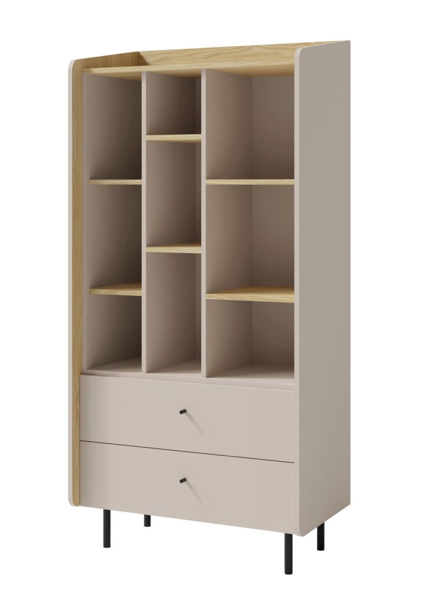 Shelf with 2 drawers Sampont 06, beige / light oak, 170 x 80 x 42 cm, with 9 compartments and ABS edges, professionally finished, high-quality materials