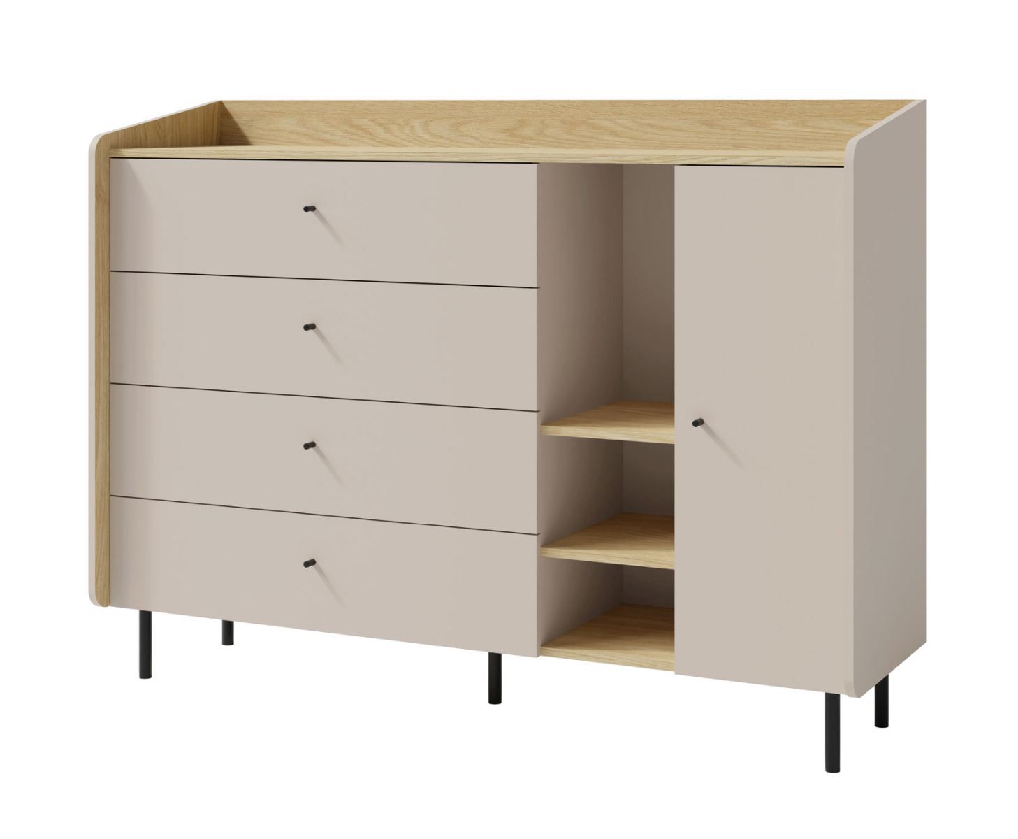 Two-tone Sampont 07 chest of drawers, beige / light oak, 115 x 155 x 42 cm, with 6 compartments and 4 drawers, ABS edges, quick and easy assembly