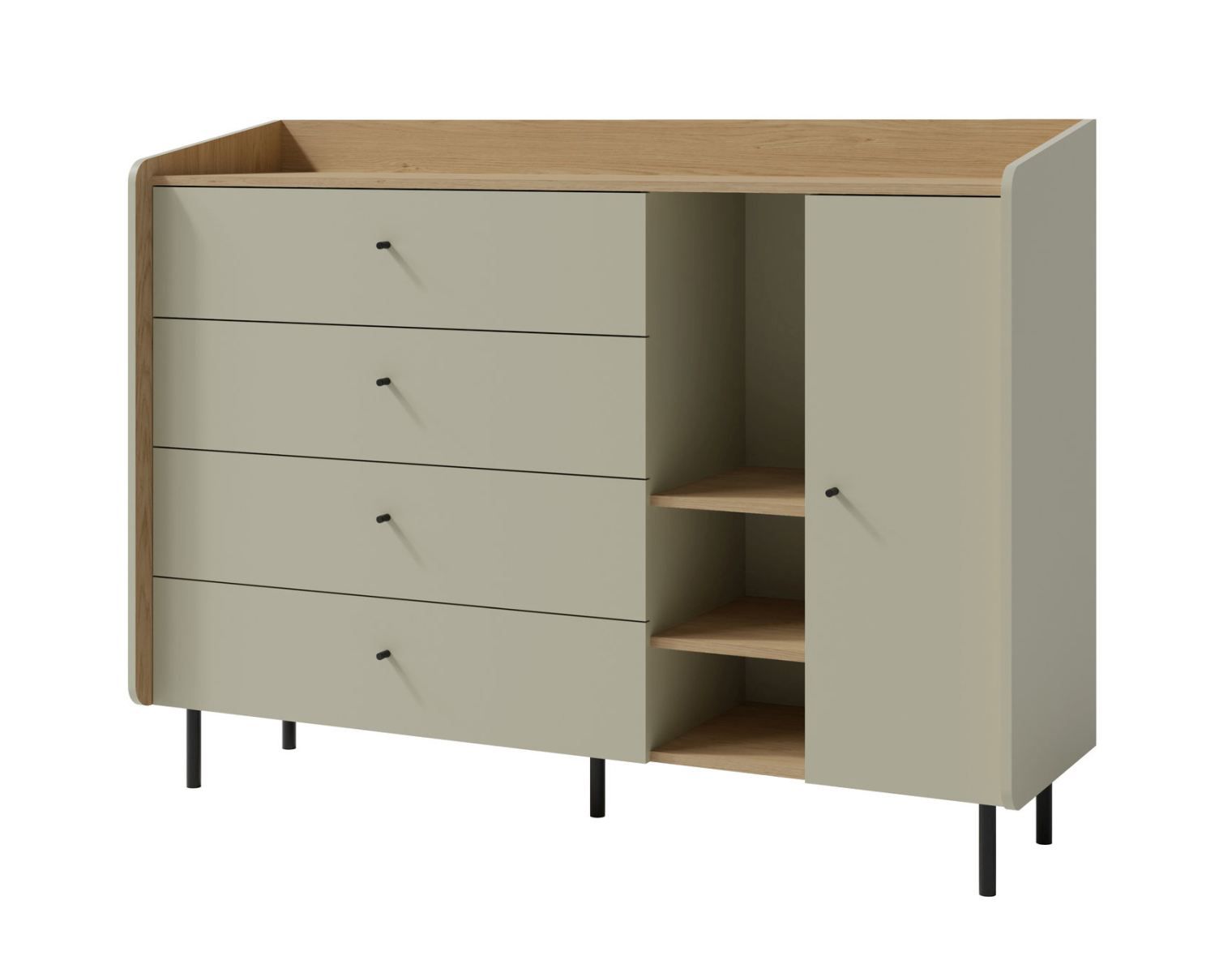 Two-tone Sampont 07 chest of drawers, mint green / dark oak, 115 x 155 x 42 cm, with 6 compartments and 4 drawers, ABS edges, quick and easy assembly