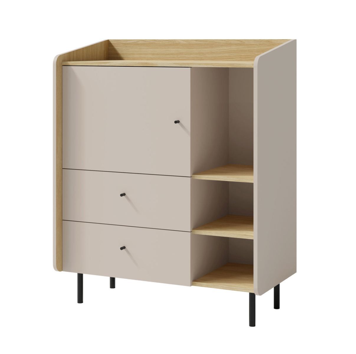 Sampont 09 chest of drawers, beige / light oak, 115 x 95 x 42 cm, with 5 compartments and 2 drawers, ABS edges, durable and modern