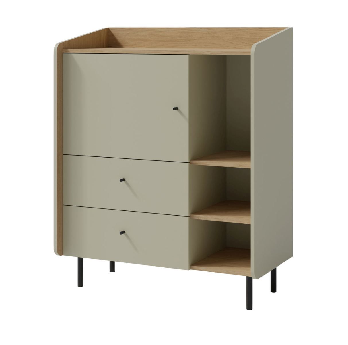 Sampont 09 chest of drawers, mint green / dark oak, 115 x 95 x 42 cm, with 5 compartments and 2 drawers, ABS edges, durable and modern