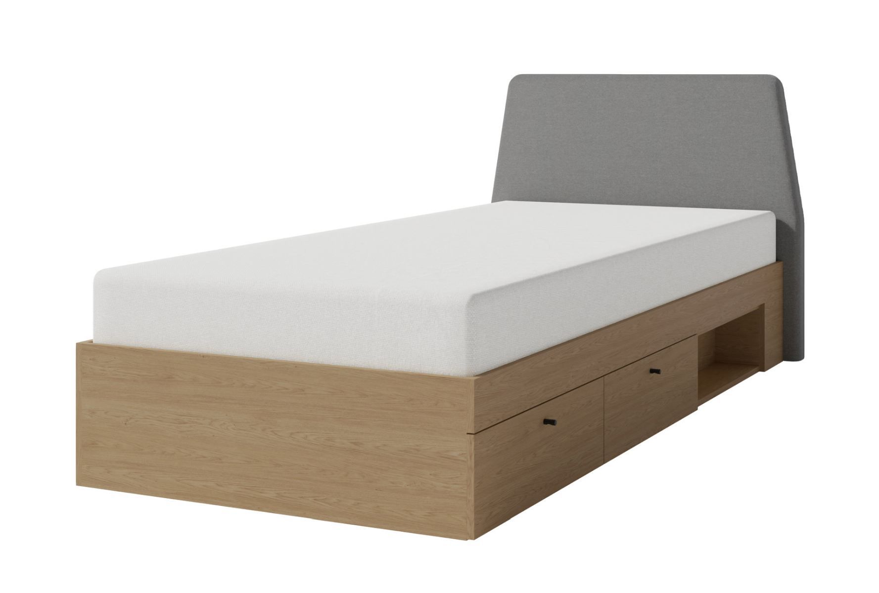 Single bed with 2 drawers Sampont 12, dark oak, lying surface 90 x 200 cm, ABS edges, comfortable guest bed, perforated panel serves as slatted frame