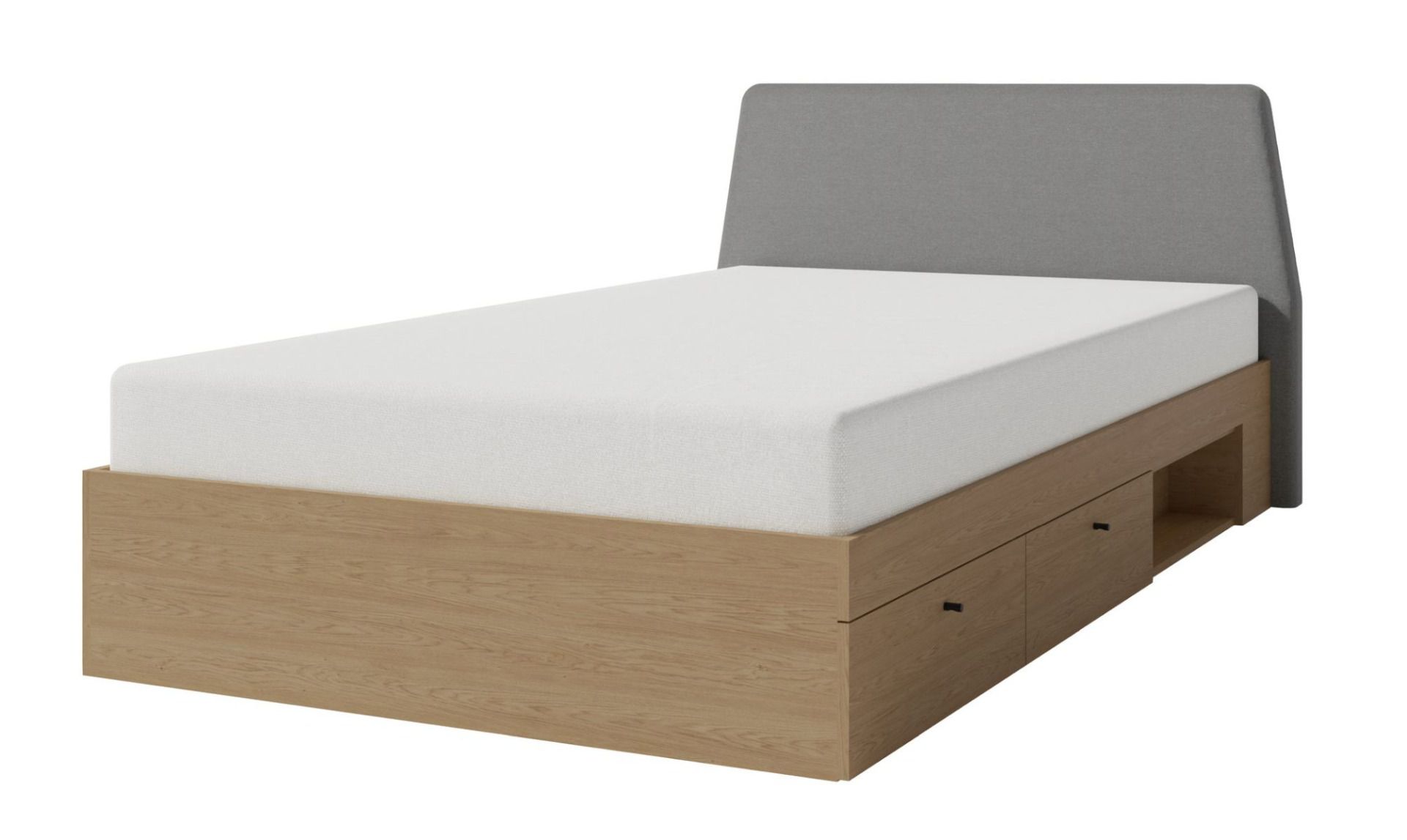 Modern single bed with 2 drawers Sampont 13, dark oak, lying surface 120 x 200 cm, ABS edges, comfortable guest bed, perforated panel serves as slatted frame