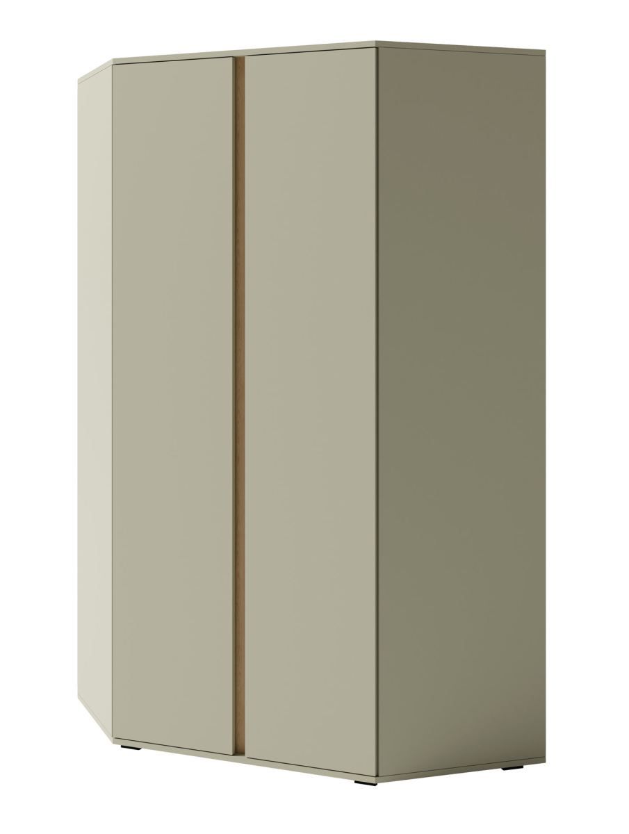 Fricourt 02 corner closet, mint green / dark oak, 195 x 95 x 95 cm, with 10 shelves and 2 clothes rails, ABS edges, sturdy and durable