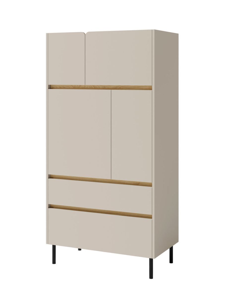 Elegant cabinet Fricourt 05, beige / light oak, 165 x 80 x 40 cm, with 6 compartments and 2 drawers, ABS edges, precise construction, durable