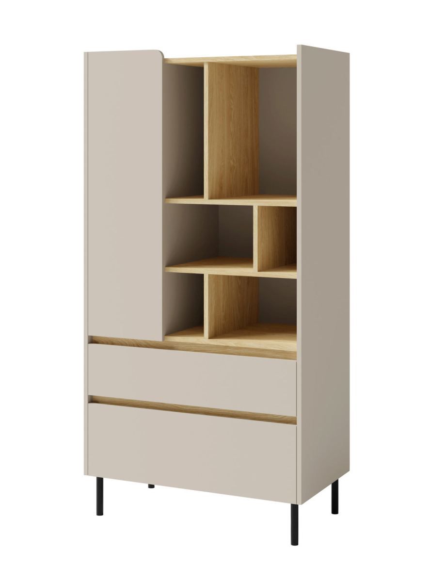 Shelf with 2 drawers Fricourt 06, beige / light oak, 165 x 80 x 40 cm, with 9 compartments and ABS edges, small cabinet, professionally finished