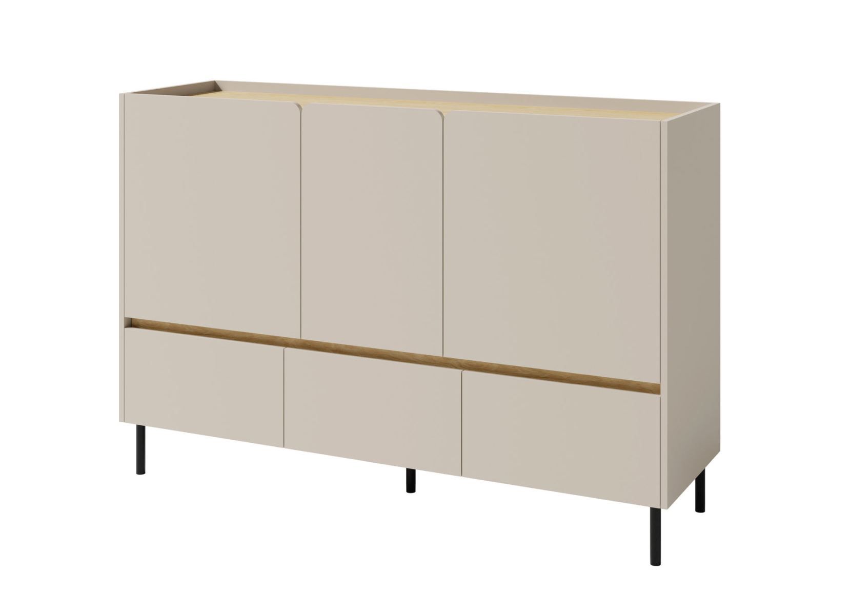 Two-tone chest of drawers Fricourt 07, beige / light oak, 105 x 150 x 40 cm, with 6 compartments and 3 drawers, ABS edges, quick and easy assembly