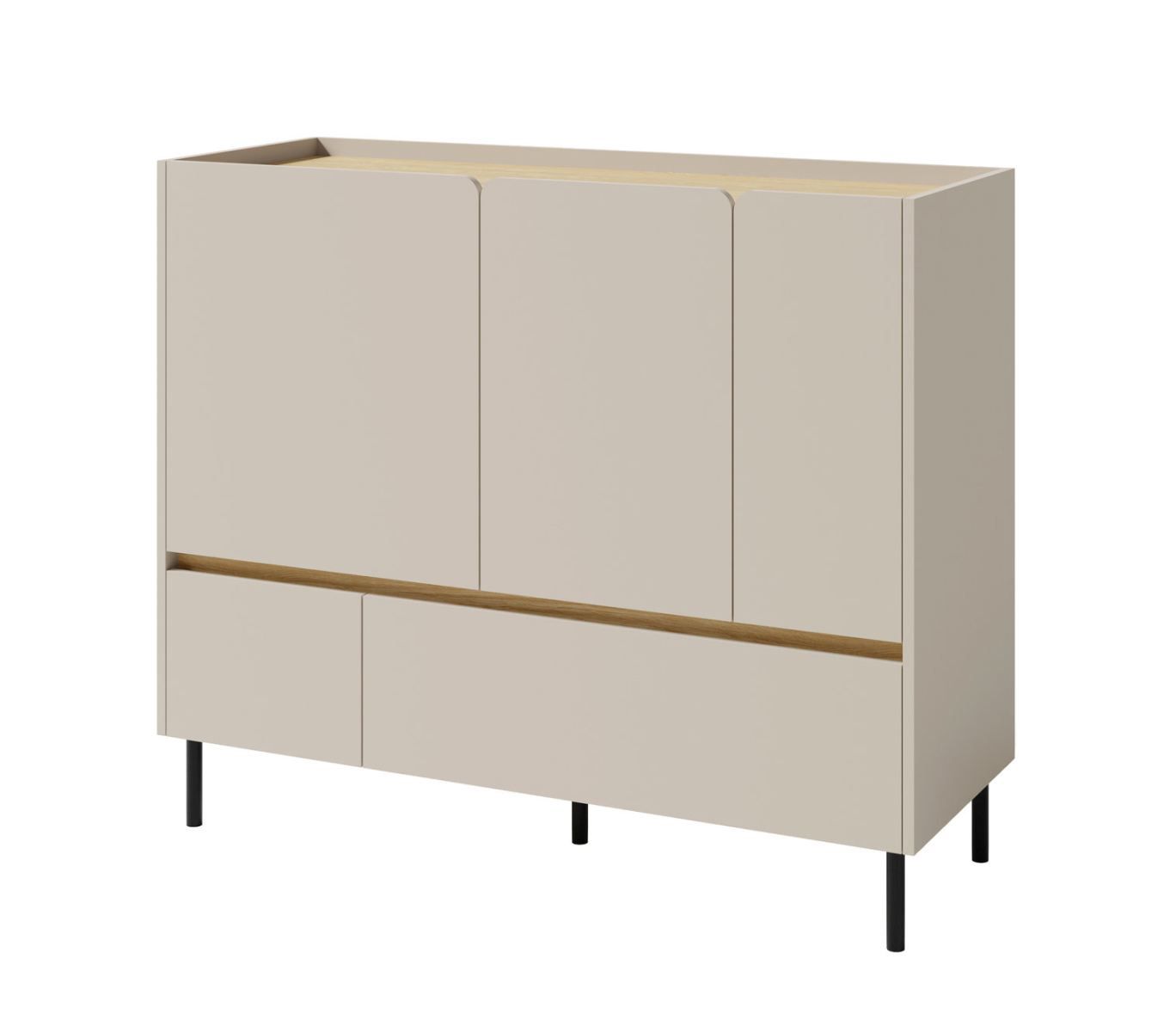 Modern chest of drawers Fricourt 08, beige / light oak, 105 x 120 x 40 cm, with 6 compartments and 2 drawers, ABS edges, quick and easy assembly