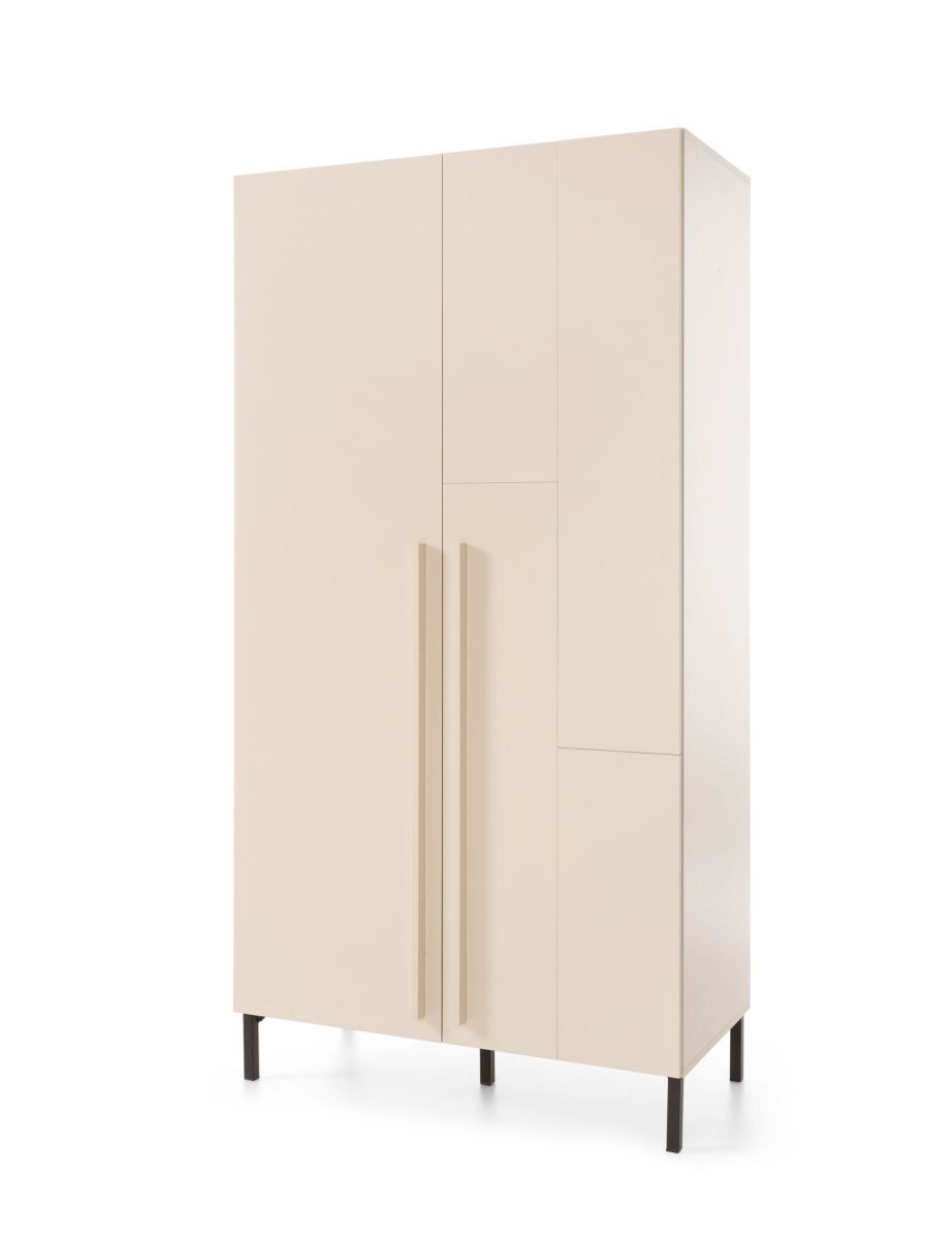 Authie 02 two-door closet, beige, 195 x 100 x 50 cm, with 5 compartments and 1 clothes rail, ABS edges, high-quality workmanship