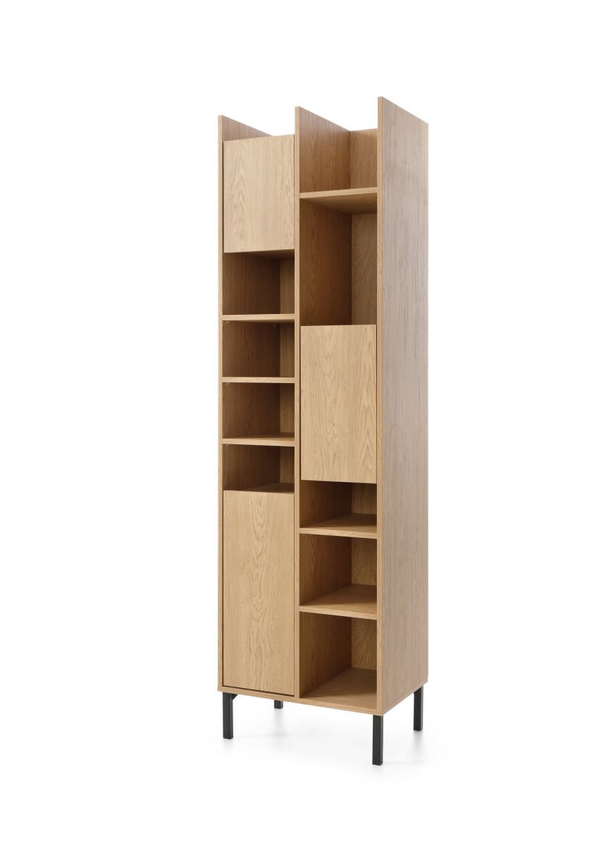 Authie 04 shelf unit, dark oak, 195 x 55 x 40 cm, with 12 compartments and ABS edges, professionally finished, high-quality materials