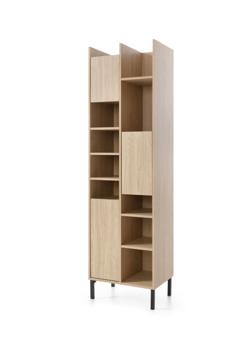 Authie 04 shelf unit, light oak, 195 x 55 x 40 cm, with 12 compartments and ABS edges, professionally finished, high-quality materials