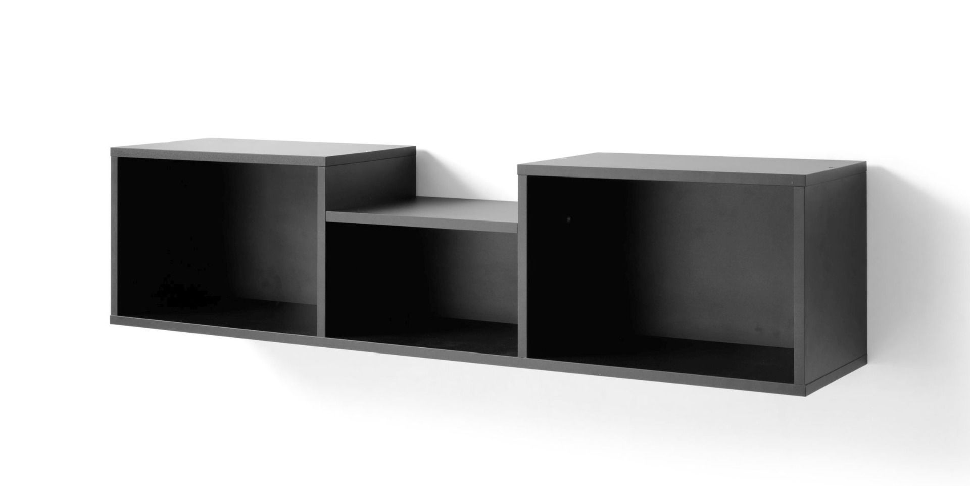 Authie 11 wall shelf, black, 30 x 125 x 25 cm, with 3 spacious compartments, hanging shelf, ABS edges, robust and stable, long service life