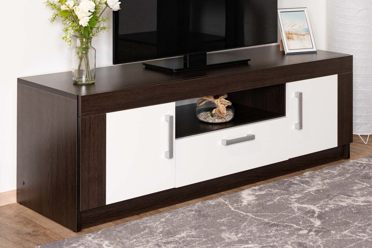 TV cabinet Ezeiza 05, color: wenge / white - 45 x 138 x 43 cm (H x W x D)