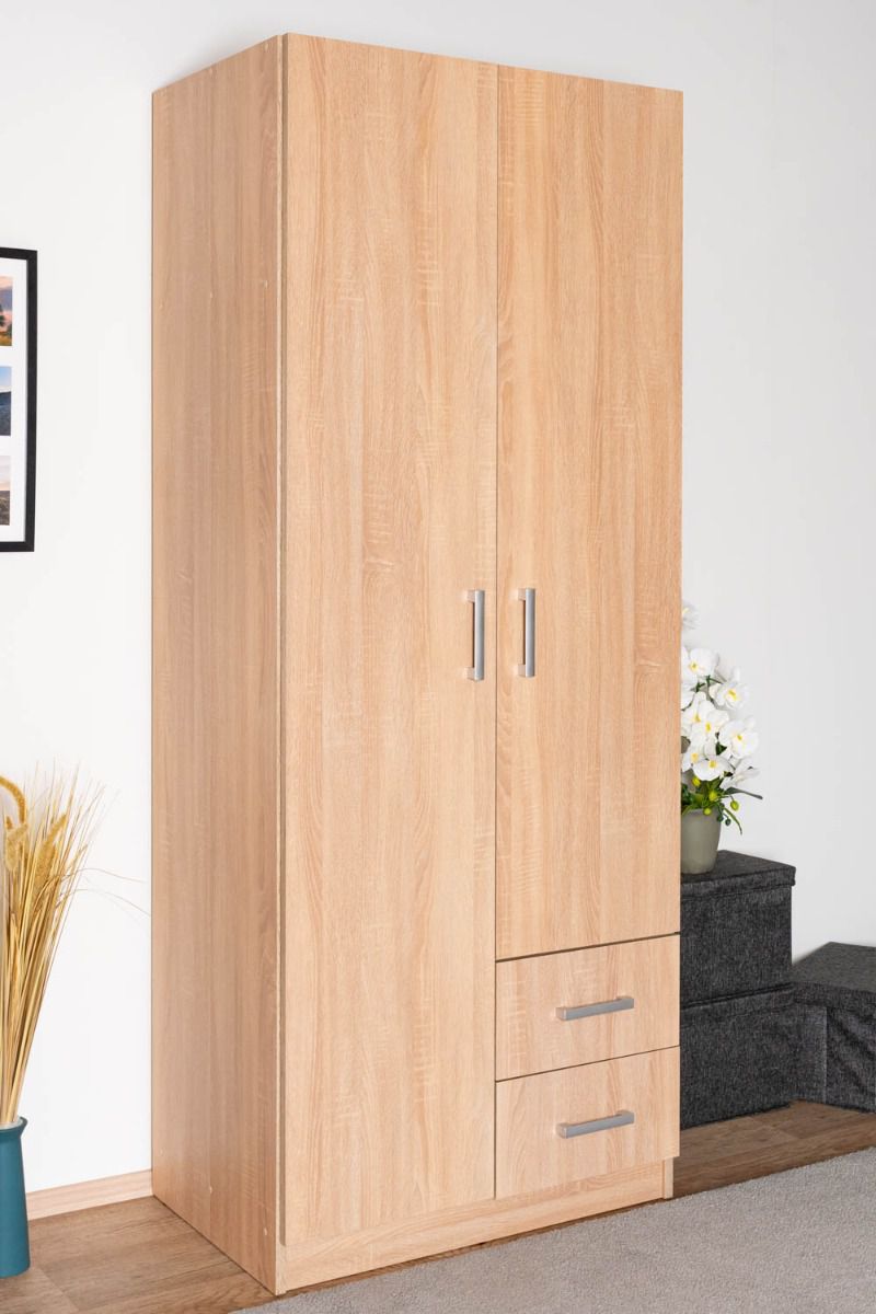 Hinged door cabinet / Wardrobe Plata 07, Colour: Oak Sonoma - 201 x 80 x 53 cm (h x w x d)