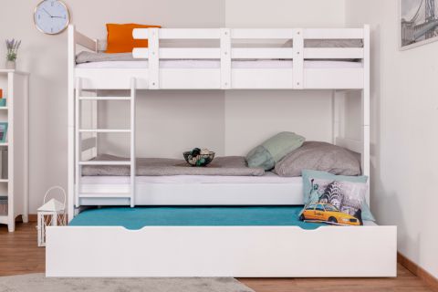 Bunk bed for adults "Easy Premium Line" K20/h incl. mattress base and 2 cover panels, straight headboard and footboard, solid white beech wood - 90 x 200 cm (W x L), divisible