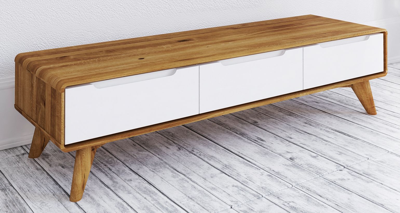 TV cabinet Timaru 22 oiled wild oak / white, semi-solid - Dimensions: 33 x 134 x 40 cm (H x W x D)