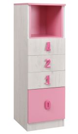 Children's room - Chest of drawers Luis 24, Colour: Oak White / Pink - 127 x 40 x 42 cm (h x w x d)