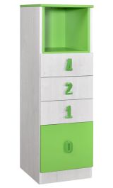 Children's room - Chest of drawers Luis 24, Colour: Oak White / Green - 127 x 40 x 42 cm (h x w x d)