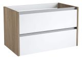 Vanity unit Kolkata 16 with siphon cut-out, colour: Glossy White / oak - 50 x 80 x 46 cm (H x W x D)