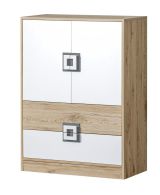 Chest of drawers Fabian 09, Colour: Oak Light brown / White / Grey - 110 x 80 x 40 cm (h x w x d)