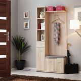 Modern wardrobe with seat cushion Bratteli 02, color: oak Sonoma - Dimensions: 203 x 90 x 32 cm (H x W x D), with sufficient storage space