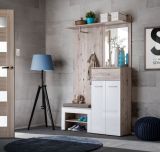 Wardrobe with mirror Sviland 03, color: oak Wellington / white - Dimensions: 200 x 120 x 35 cm (H x W x D), with four hooks