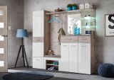 Wardrobe with seat cushion Sviland 08, color: oak Wellington / white - Dimensions: 200 x 210 x 35 cm (H x W x D), with sufficient storage space