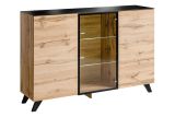 Chest of drawers with LED lighting Nautnes 06, color: oak Wotan / black - Dimensions: 100 x 150 x 40 cm (H x W x D), with nine compartments