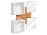 Wall panel with two mirrors Pollestad 12, color: oak Wotan / white - dimensions: 100 x 100 x 20 cm (H x W x D), with two wall shelves