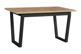 KRISTAP dining table in black/oak, dimensions 80 x 140/180 cm (H x D), table top height 32 mm, sturdy metal legs, high strength, laminated surface