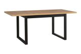 Large dining table MALKA in black/oak, extendable, table top height 32 mm, dimensions 80 x 140/180 cm (W x D), scratch-resistant laminated surface, metal legs