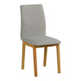 Bright armchair Pärnu comfortably upholstered, fabric cover in gray, seat height 47 cm, upholstery made of T-25 foam, solid beech wood in Grandson oak