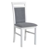 Dining chair Smilten, comfortably upholstered backrest and seat made of T-25 foam, beech wood in white, seat height of 47 cm, fabric color grey