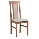 Nasran wooden chair, seat height of 47 cm, solid beech wood in light walnut, classic look, T-25 foam upholstery, fabric cover in beige